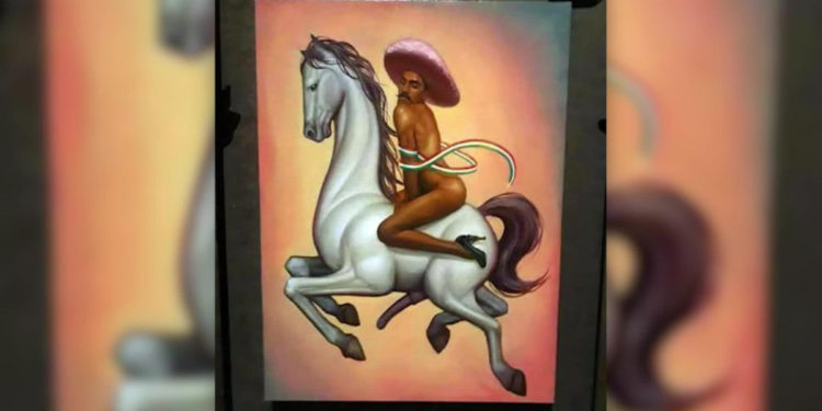 Manifestación frente a Bellas Artes a favor de polémica pintura de Zapata
