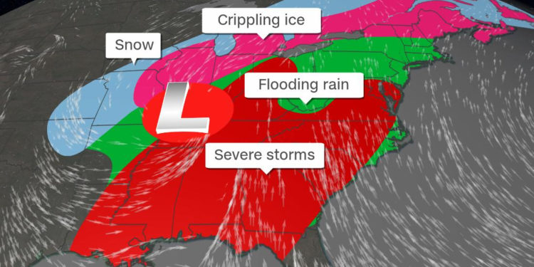 Tormentas peligrosas amenazan con tornados, inundaciones y hielo en la mitad oriental de EE.UU.