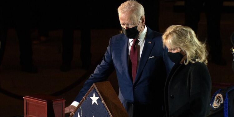 Brian Sicknick: Bidens pay their respects to Capitol Police Officer Brian Sicknick as officer lies in honor at Capitol