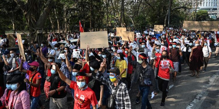 Myanmar protesters call for military to release Aung San Suu Kyi